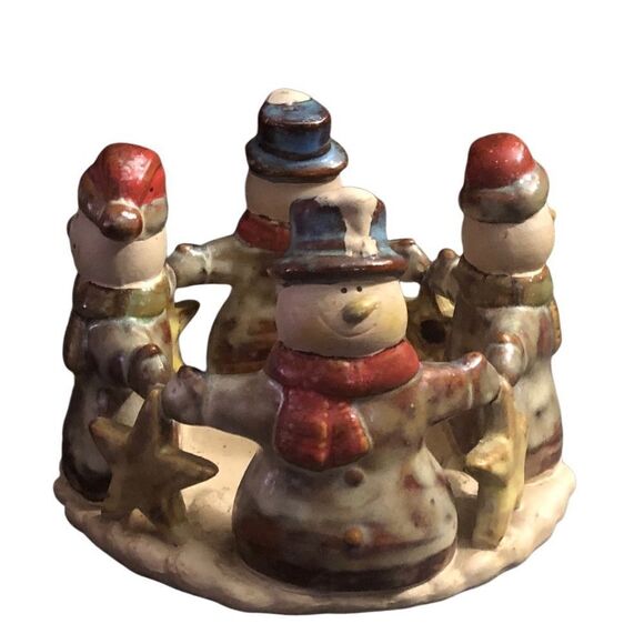 Vintage Kirklands Garden ll Snowman Ceramic Candle Holder Ring With Stars - Picture 2 of 8